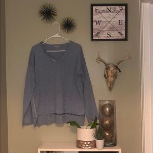 Blue Lisa Todd Sweater with Colorful Stitching